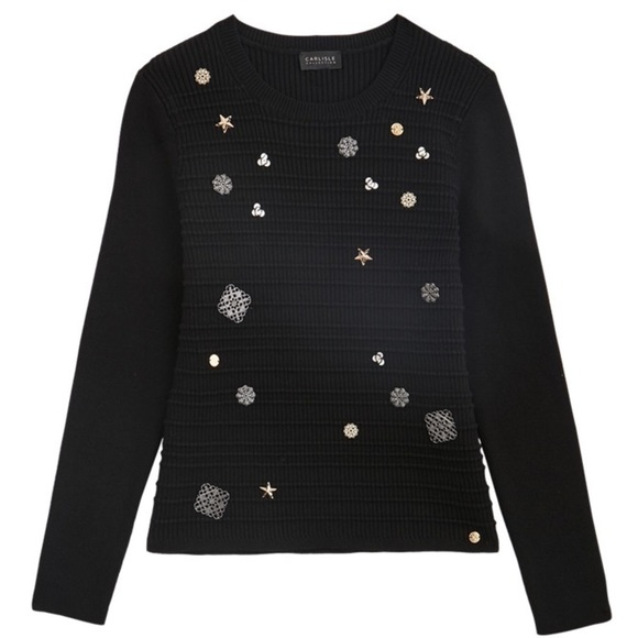 CARLISEL Collection Embellished Pullover TOWER Black Sweater Large - Picture 1 of 6